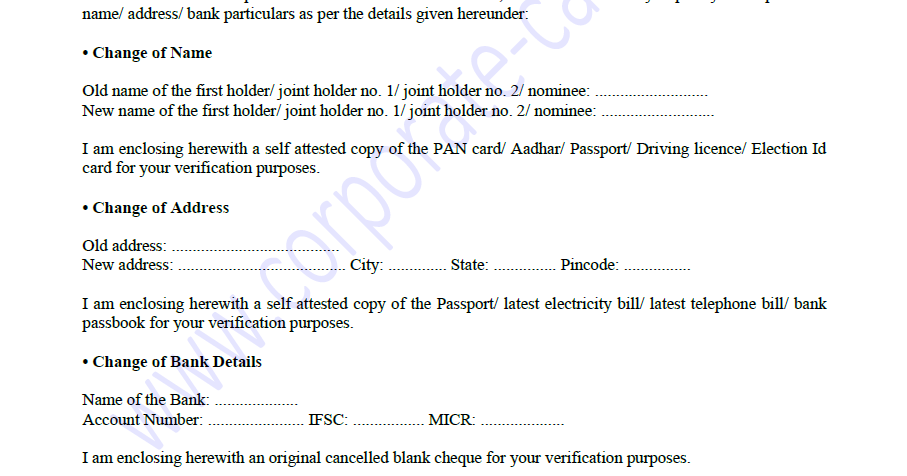 Letter From Shareholder For Change Of Name Address Bank