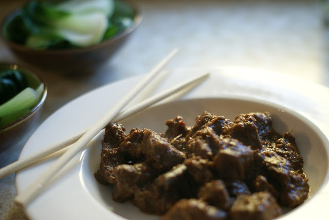 beef rendang with asian greens