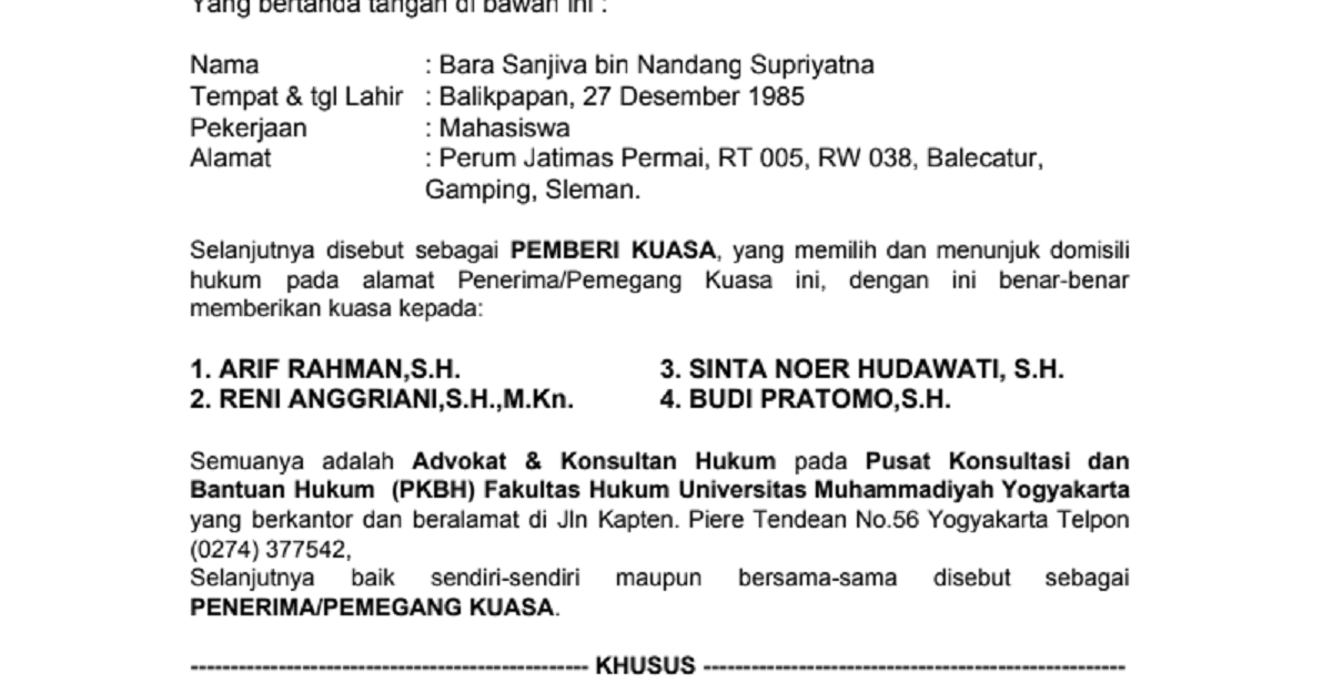 Contoh Surat Kuasa Permohonan Talak Contoh Surat