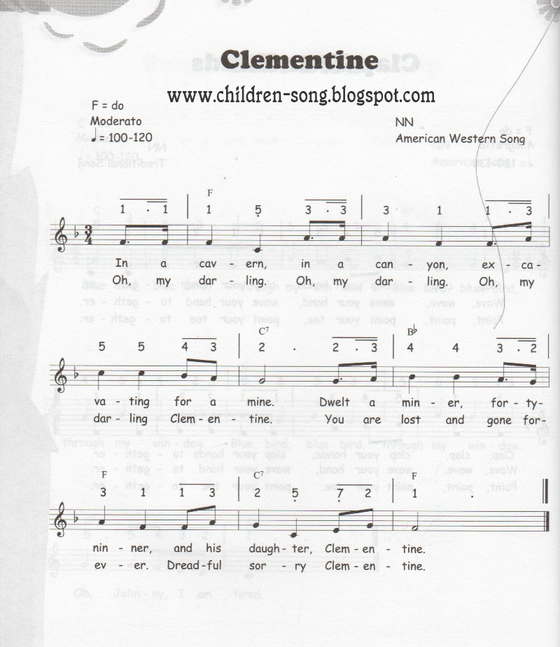 Oh My Darling Clementine Song With Notes And Chord