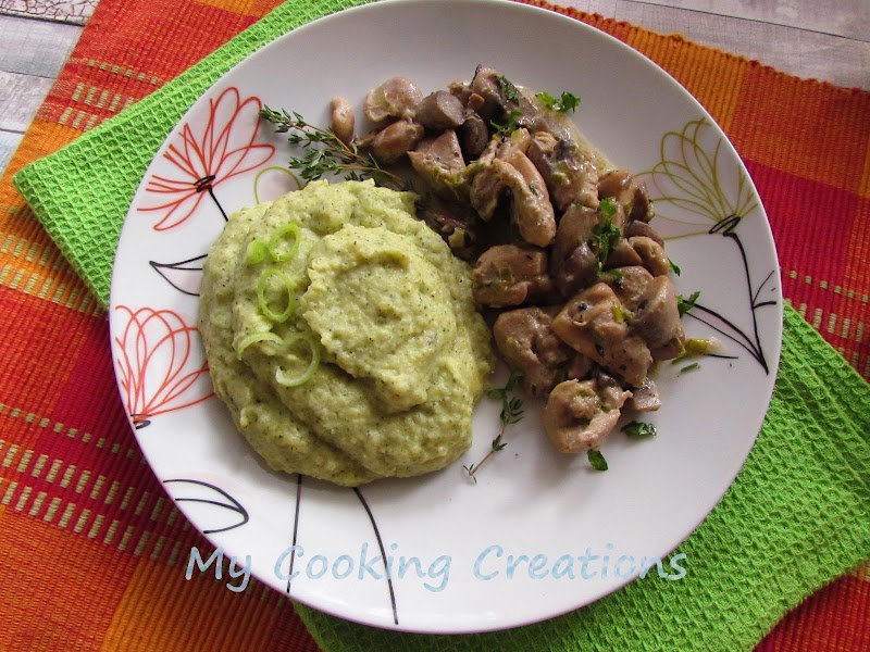 Пилешки хапки с гъби и сметана с пюре от броколи * Bocconcini di pollo con funghi e purè di broccoli