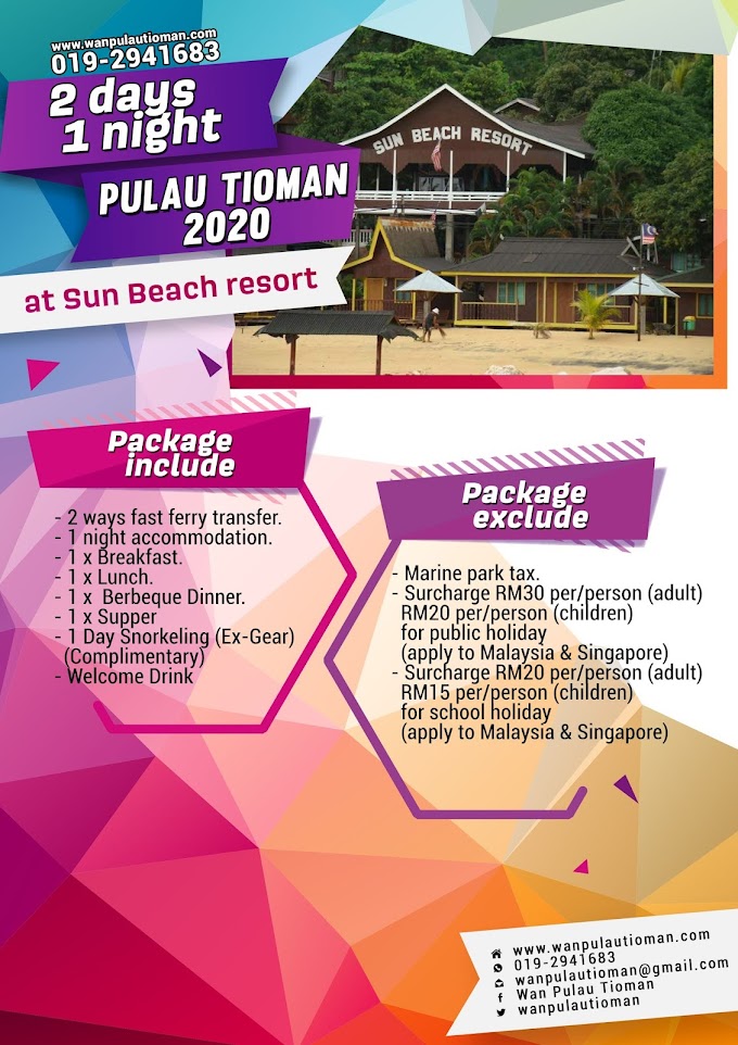 Pakej Percutian 2 Hari 1 Malam Ke Pulau Tioman 2020 - Sun Beach Resort ~ Pulau Tioman