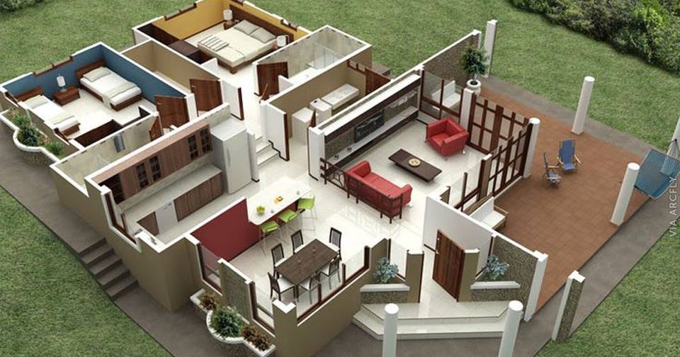 Denah Rumah Minimalis Modern 2 Lantai Kolam Renang 3d 