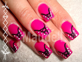 Pink and black, unique nail art design!