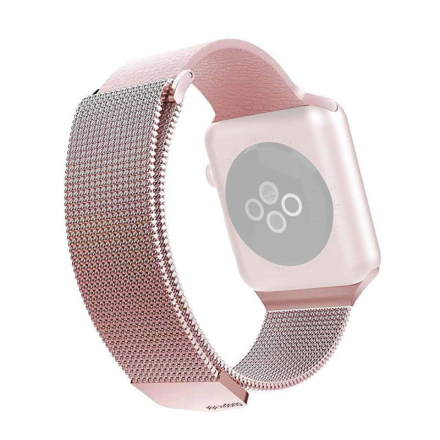 Raptis by X-Doria Replaceable Smartwatch Band, New Mesh Magnetic Stainless Steel Designed for Apple Watch (42mm / 44mm) (Bigger Version) (Series 6/5/4/3/2/1) - Rose Gold (Watch NOT Included)