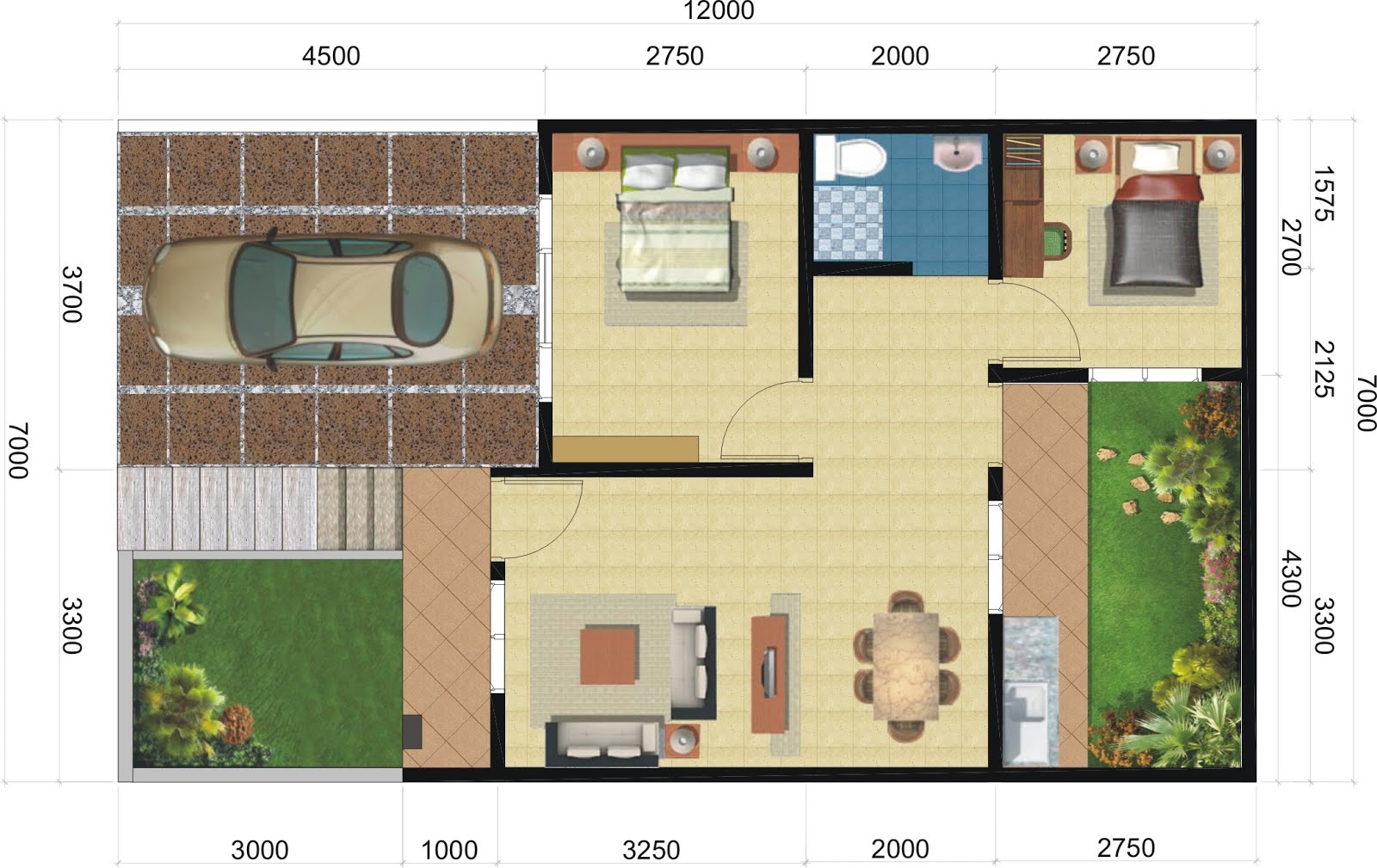 GAMBAR DENAH RUMAH TYPE 60 DAN UKURANNYA Freewaremini