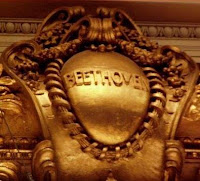 The name of Beethoven engraved over the proscenium at Symphony Hall in Boston.