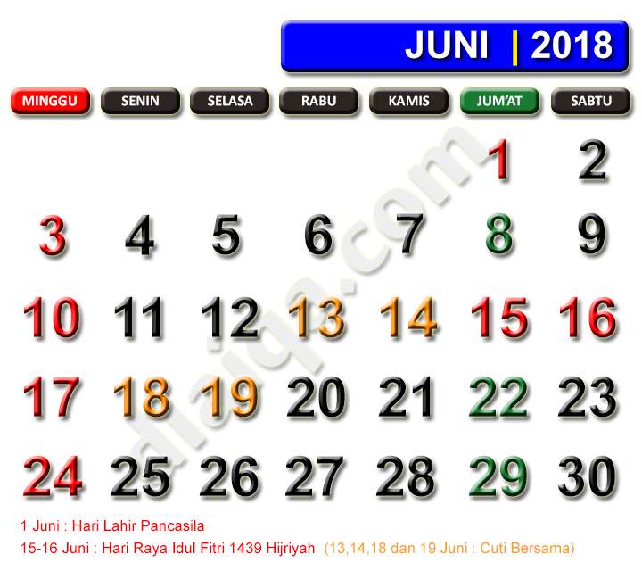 D'Laiqa Arena: Kalender 2018, Jumlah Libur Dan Cuti 