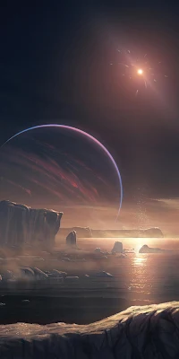 Wallpaper For Phone Planet, Sea, Sunset, Ice, Scenery, Sci Fi