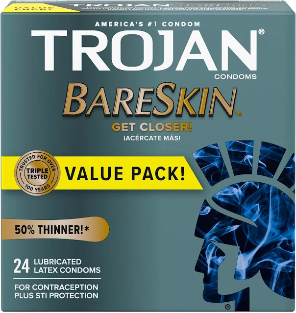 Trojan BareSkin Thin Premium Condoms - 24-Pack for Maximum Pleasure