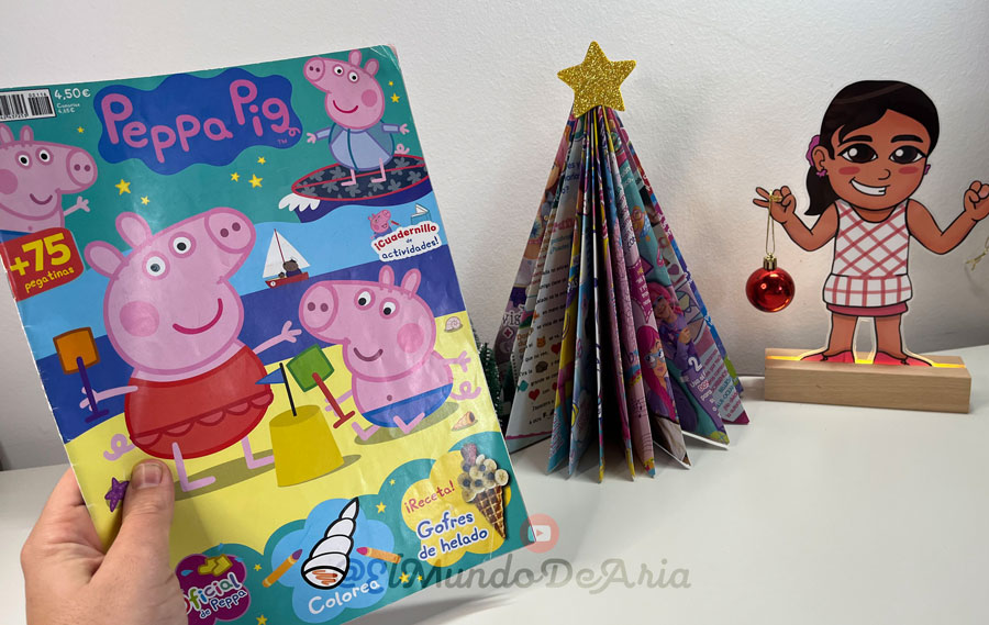 Árbol navidad con revistas recicladas - manualidades para niños