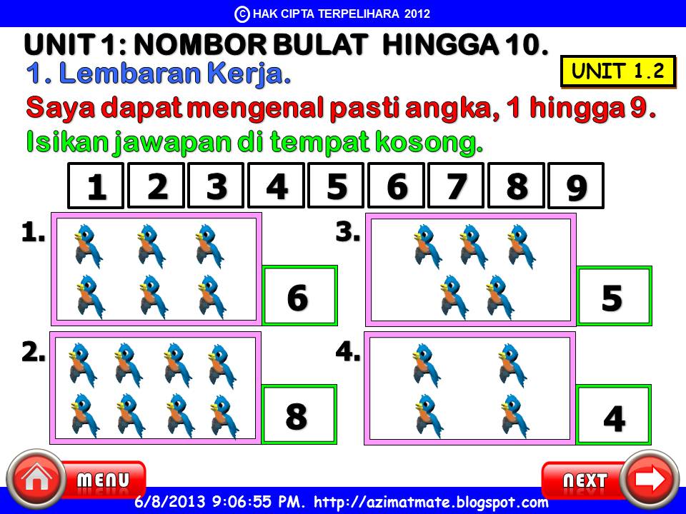 AZIMAT MATEMATIK: CONTOH LEMBARAN KERJA MATEMATIK TAHUN 1