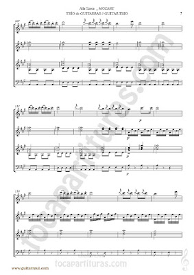 7  Marcha Turca Partitura de Trio de Guitarra y guitarra bajo Guitar Sheet Music for three guitars