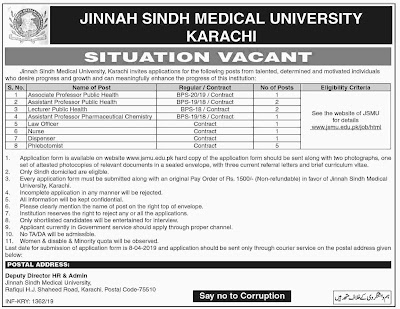 Jinnah Sindh Medical University JSMU Karachi Latest jobs March 2019 