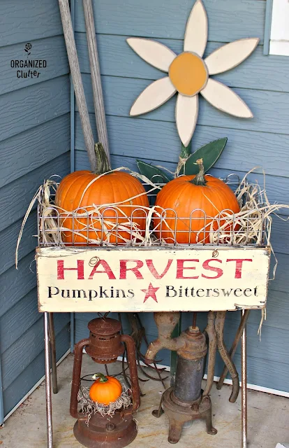 Fall Vignettes From A Rustic Covered Patio www.organizedclutter.net