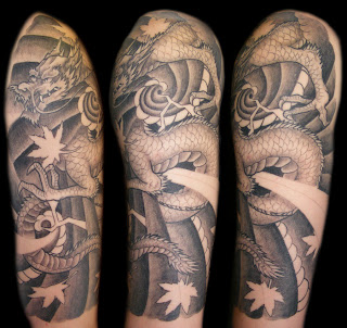 Full Arm Black Dragon Tattoos<br />