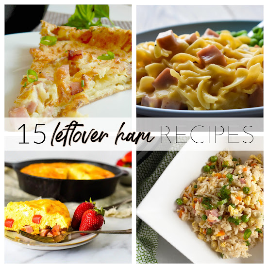 A collage of leftover ham recipes.