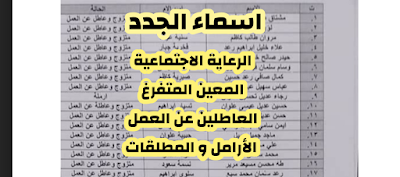 اسماء الجدد من الرعاية والمعين المتفرغ والعاطلين عن العمل