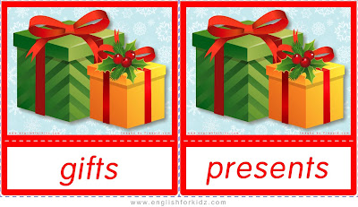 gifts and presents, Christmas flshcards in English