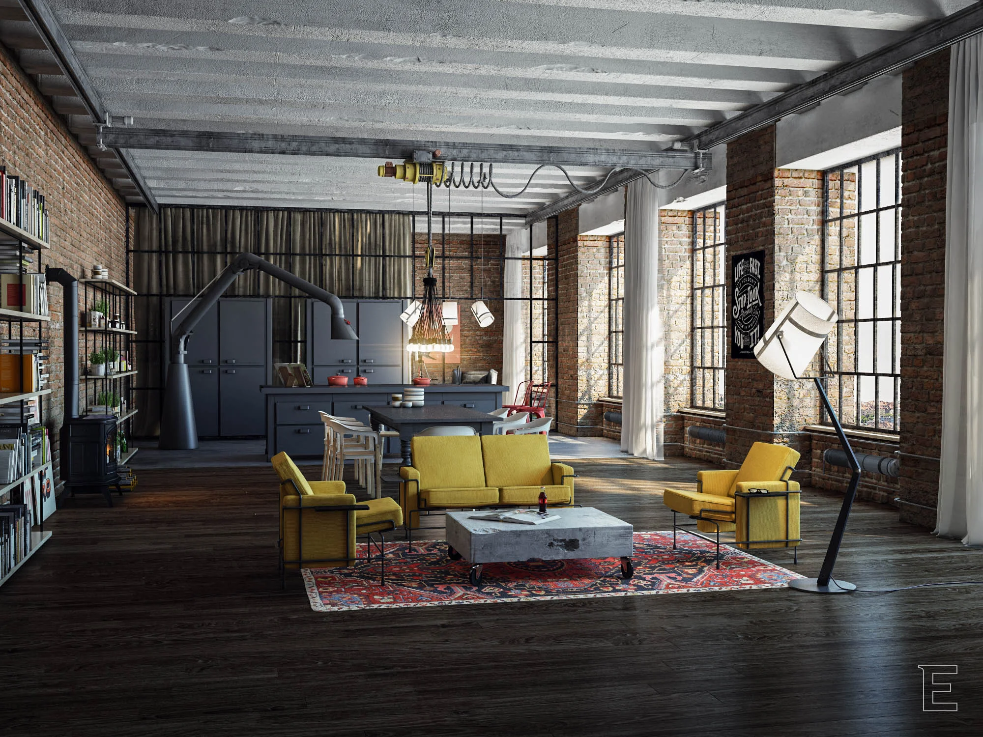 Loft Living Room Design With Modern Industrial Style - RooHome | Designs   \u0026 Plans