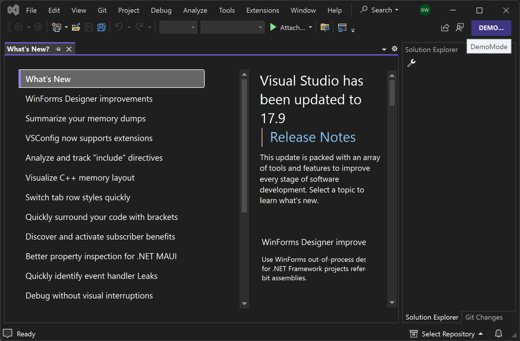 visual studio presentation mode