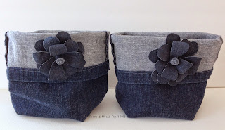  recycled blue jeans into storage bins with diy denim flowers