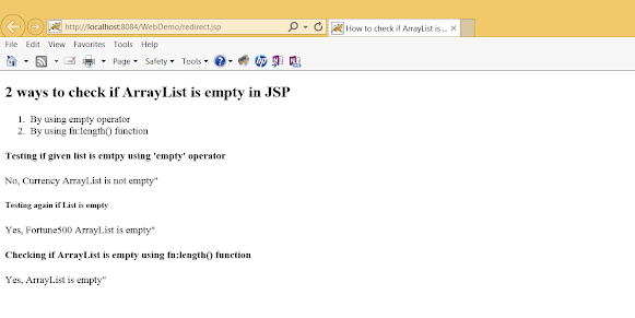 How to check if ArrayList is Empty using JSTL Example