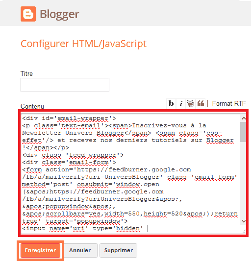 configuration de la lettre d'information Blogger