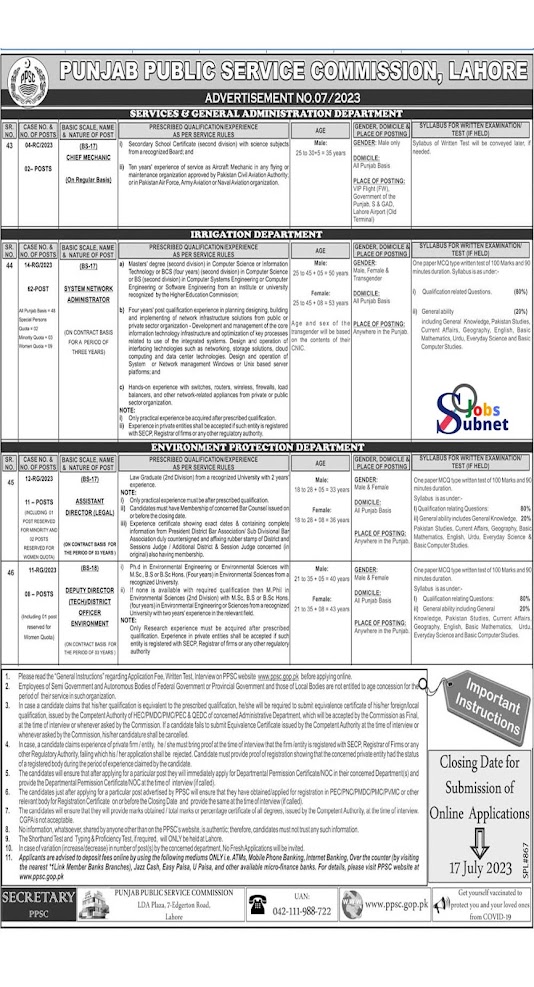 PPSC Punjab Public Service Commission Jobs 2023 For Male & Female