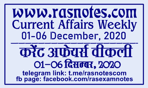 Current Affairs GK Weekly December 2020 (01-06 December) in hindi pdf