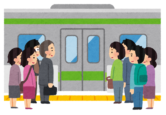 ４列での整列乗車のイラスト（電車）