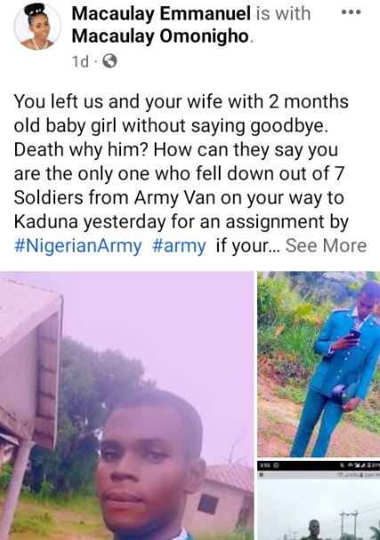 Oh No! Nigerian Soldier Dies After Allegedly Falling Off Army Van On Way To Kaduna