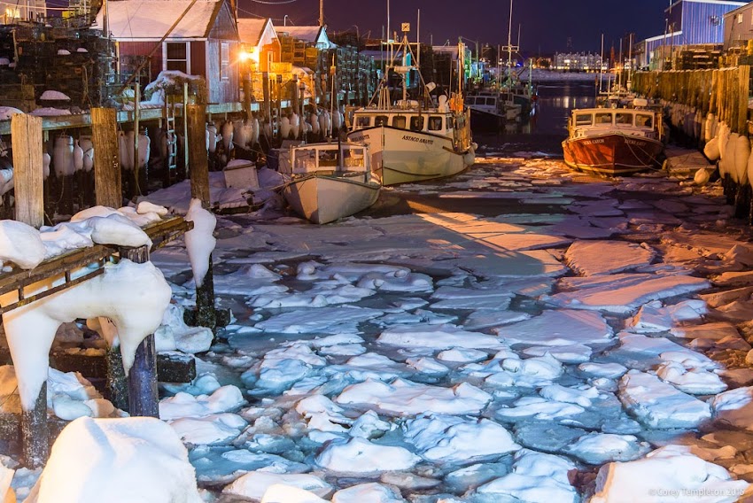 Portland, Maine February 2015 Widgery Wharf at night with ice photo by Corey Templeton