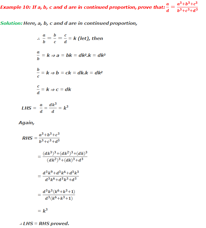 Example 10: If a, b, c and d are in continued proportion, prove that: a/d=(a^3+b^3+c^3)/(b^3+c^3+d^3 )