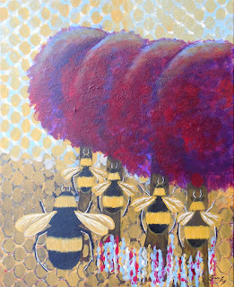 The Honeybee Tribe Original Canvas Painting with Red Trees