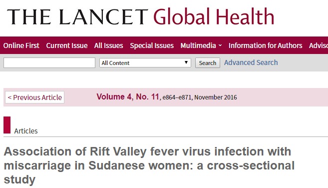 Vírus da Febre do Vale do Rift é associado a aborto espontâneo 