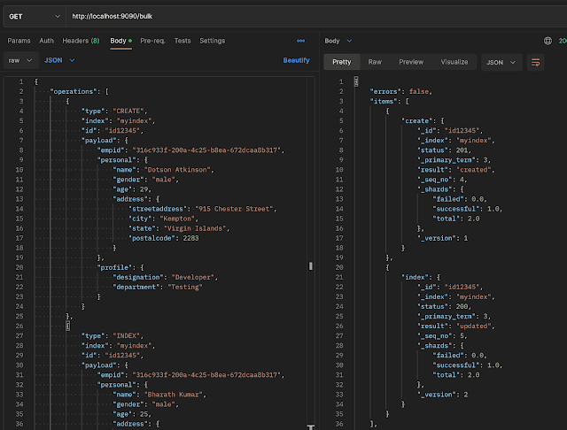 Bulk Request handling in Elastic search using bulk API java example github