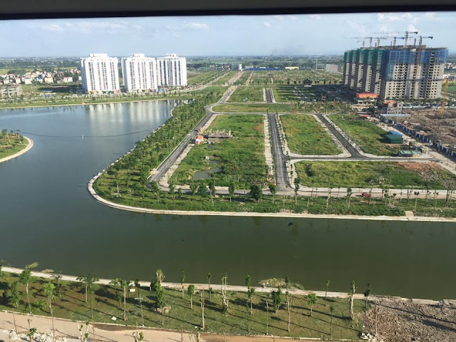 Toàn cảnh view hồ 16ha nhìn từ chung cư HH03 - B1.3 Thanh Hà  chung cư HH02 - B1.4 Thanh hà Đường 30m đi qua chung cư HH03 - B1.3 và HH01 - HH02 B1.4 Thanh Hà đã được trồng cây rất đẹp