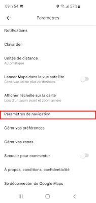 Google Maps - Voiture | Paramètres de navigation