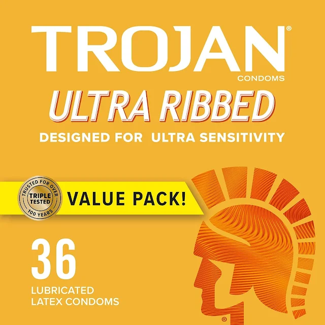 Trojan Ultra Ribbed Condoms - 36-Pack for Intense Stimulation