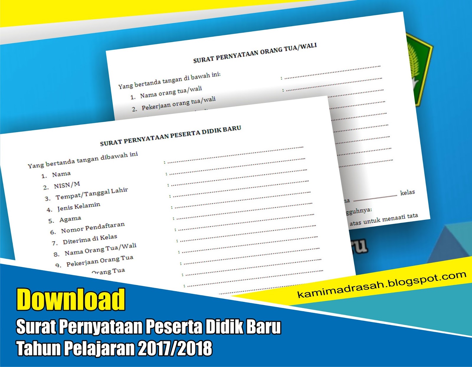 Download Surat Pernyataan Peserta Didik Baru Madrasah Tahun 2017 2018 Kami Madrasah