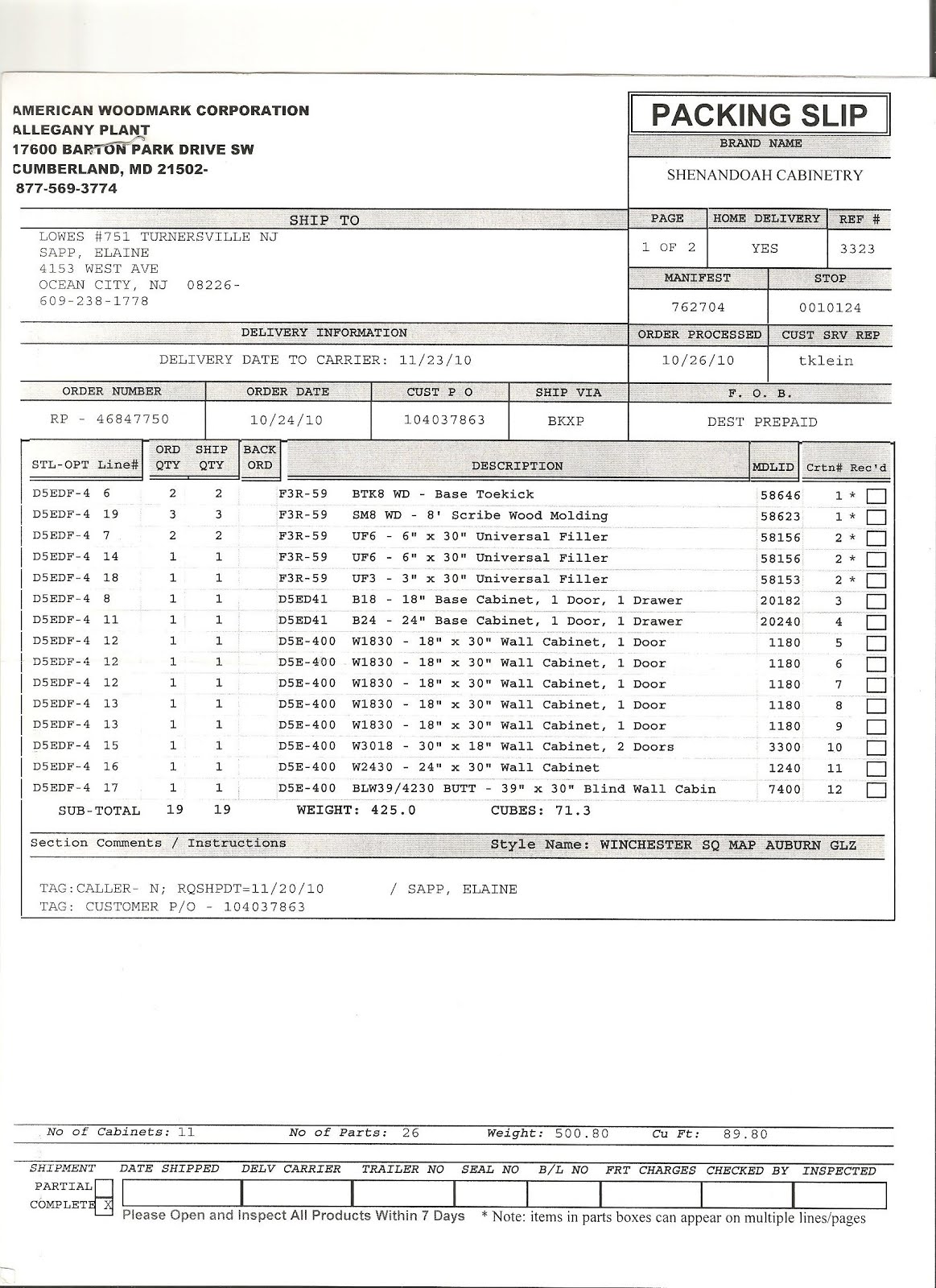 Kitchen Cabinet Invoice and New Estimate