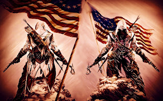 Assassin's Creed 3 Ezio Front and Back View American Flag Background