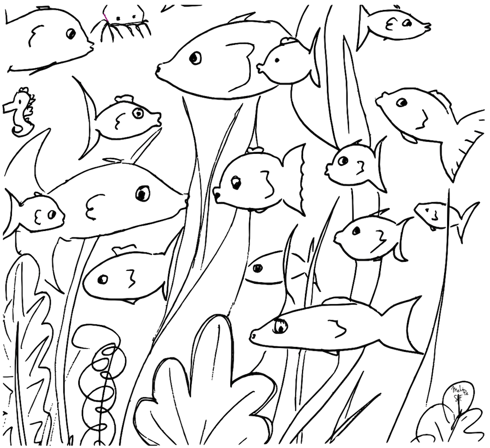 free printable fish doodles coloring page – kostenloses Ausmalbild mit Fischen