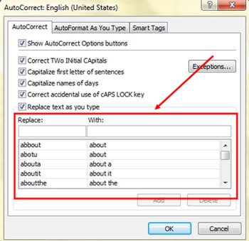 Auto Correct Option Ms Office Excel