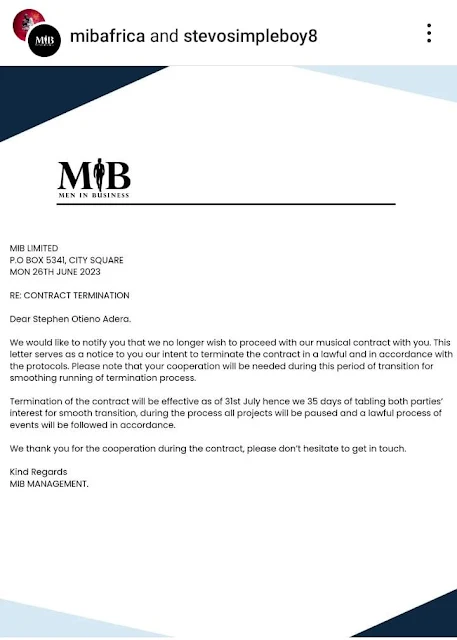 MIB termination letter