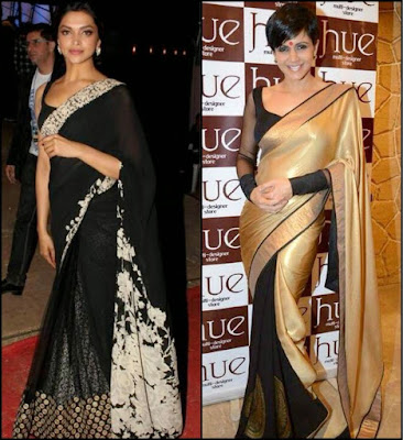 Deepika Padukone & Mandira Bedi in Black Saree, Black Dresses, Black saree