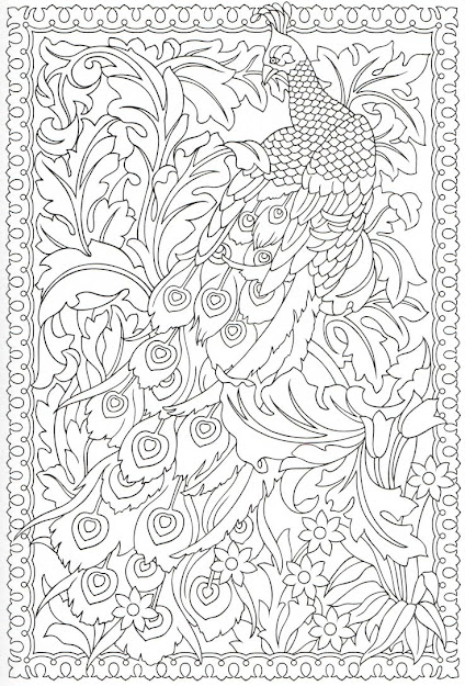Highly Detailed Doodle Of Peacock Coloring Page For Adults