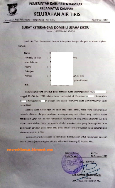 Contoh surat keterangan domisili usaha umkm