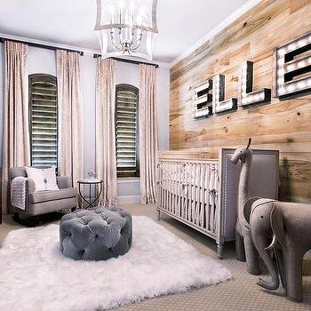 cute rustic baby nursery design ideas gray ottoman gray sofa beige window curtains